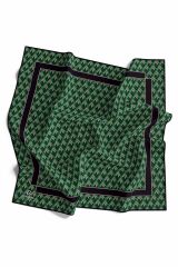 %100 Twill İpek Geometrik Desenli Zümrüt Yeşili - Siyah Renkli 90x90 Eşarp Dikim Şekli : El Dikişi