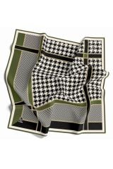 Twill Kazayağı Desenli Haki Renkli 90x90 Eşarp (İpek İçermez) Kenar Dikiş Şekli El Dikişli