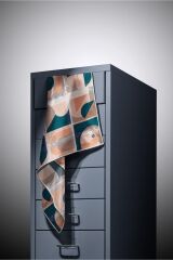 %100 Twill Ipek Geometri Desenli Lacivert - Vizon Renkli 90x90 Eşarp Kenar Dikiş Şekli El Dikişli