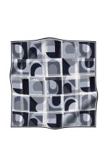 %100 Twill Ipek Geometri Desenli Siyah-krem Renkli 90x90 Eşarp Kenar Dikiş Şekli El Dikişli