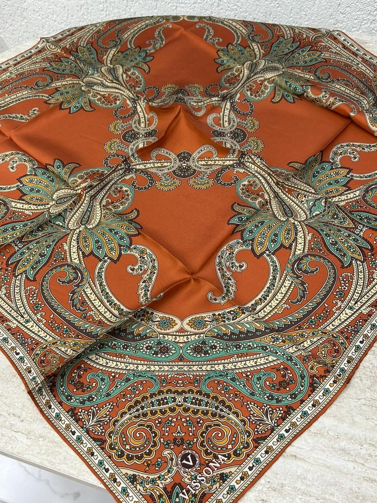 Vissona Twill İpek Eşarp Kiremit