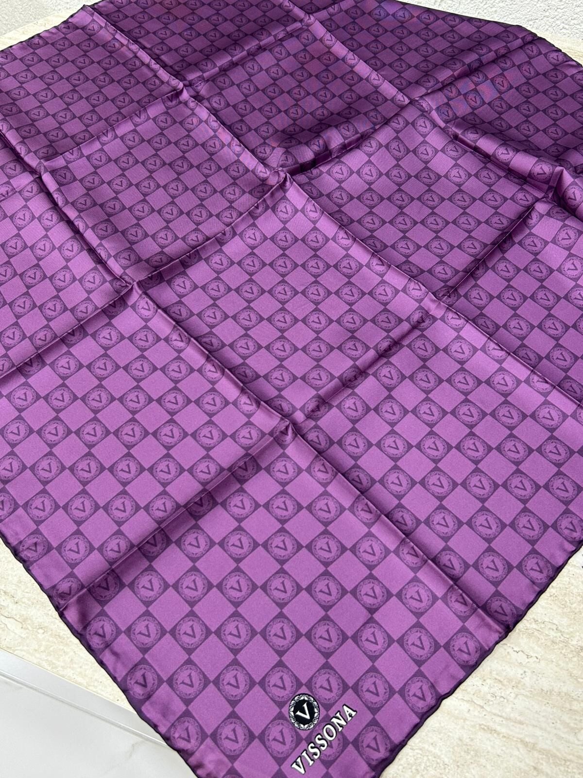 Vissona Monogram Twill İpek Eşarp Leylak