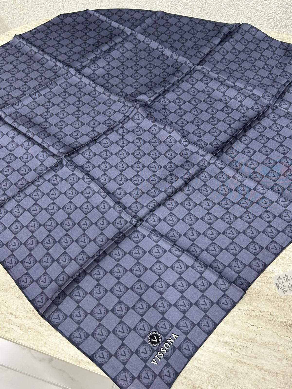 Vissona Monogram Twill İpek Eşarp İndigo