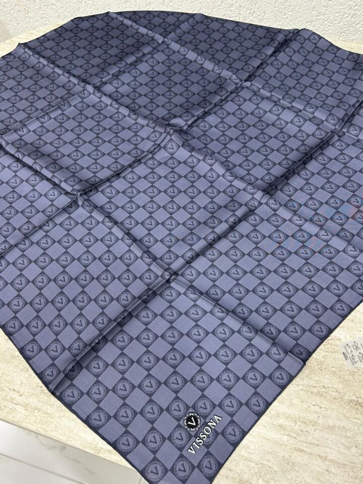Vissona Monogram Twill İpek Eşarp İndigo