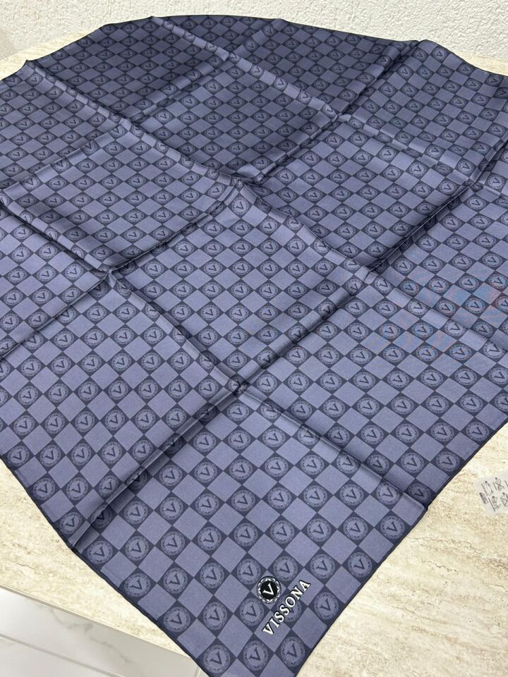 Vissona Monogram Twill İpek Eşarp İndigo