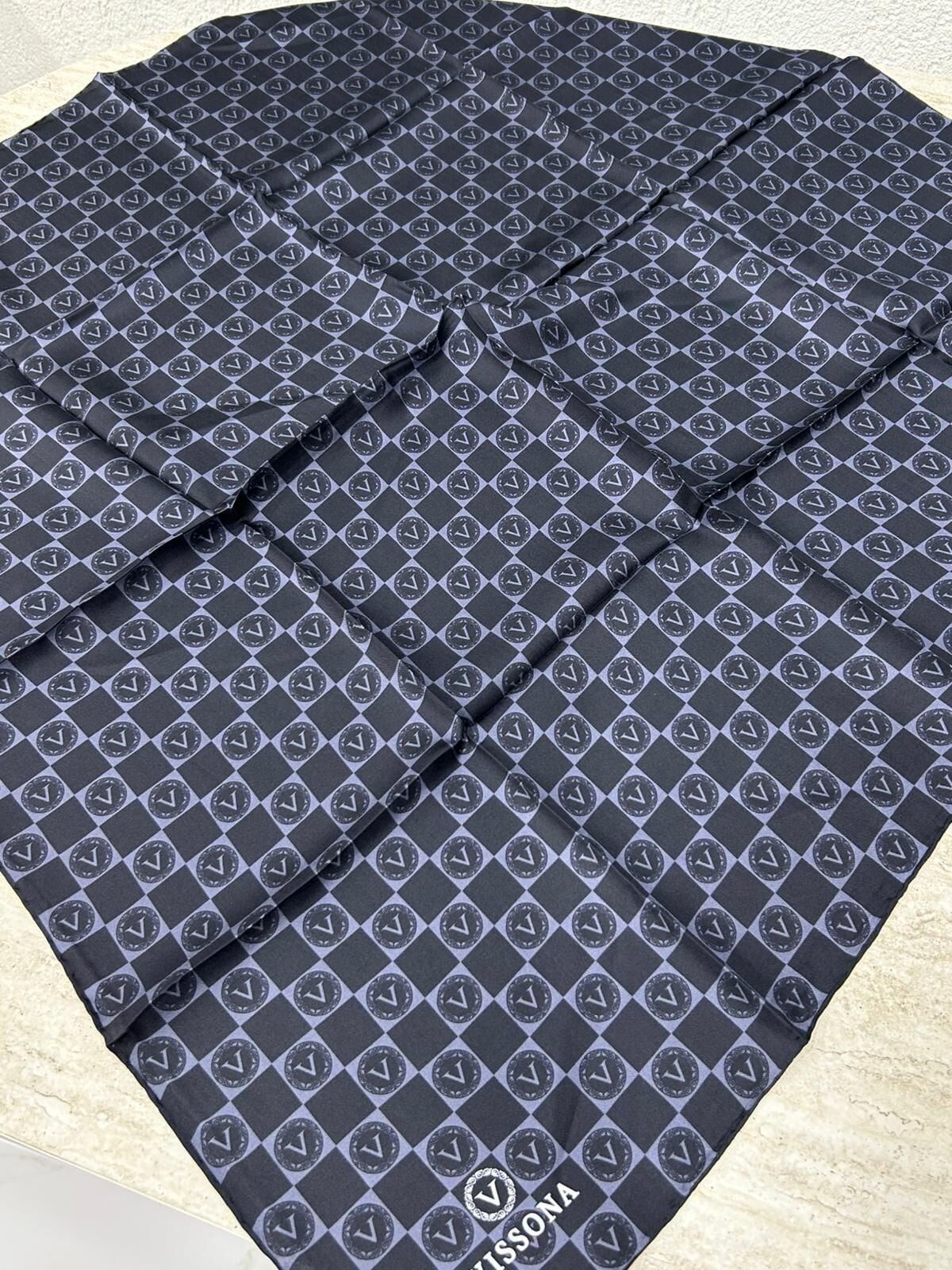 Vissona Monogram Twill İpek Eşarp Lacivert