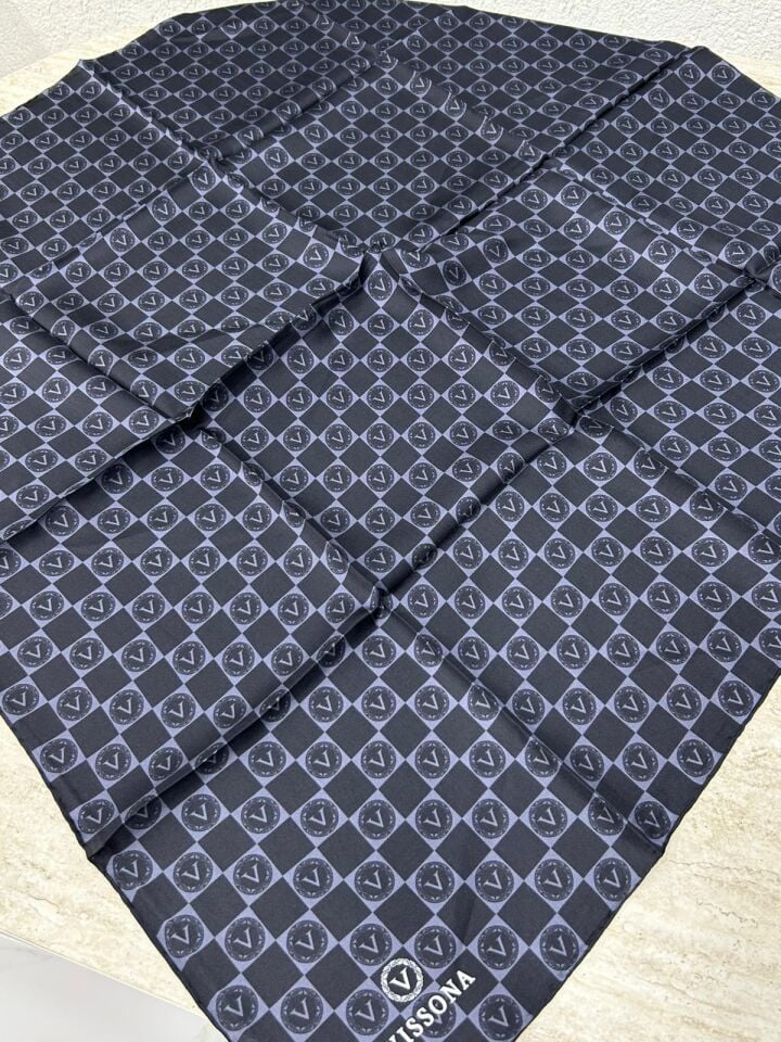 Vissona Monogram Twill İpek Eşarp Lacivert