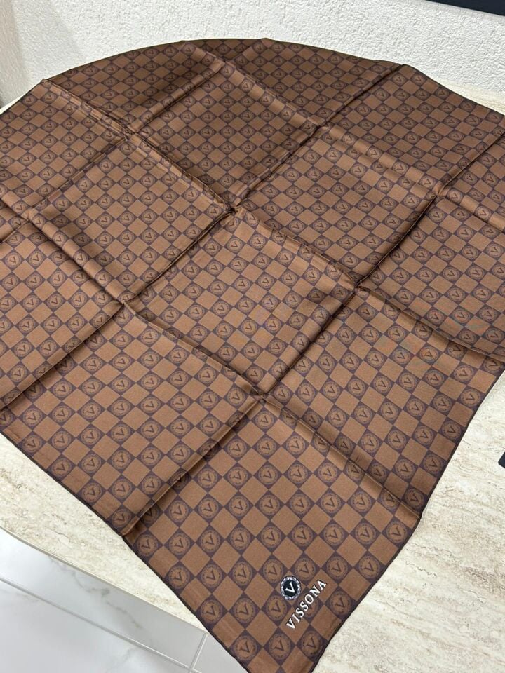 Vissona Monogram Twill İpek Eşarp Kahverengi