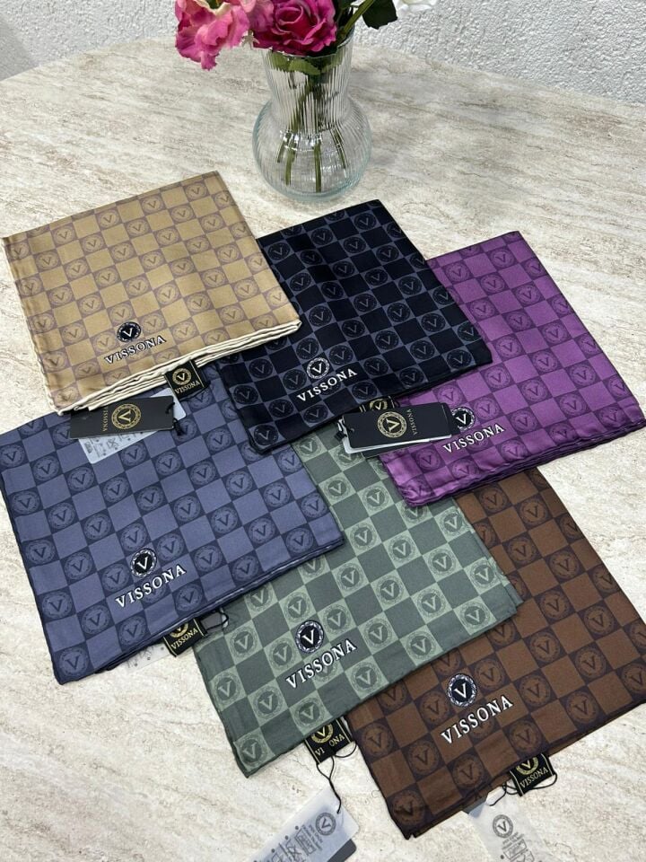 Vissona Monogram Twill İpek Eşarp Kahverengi