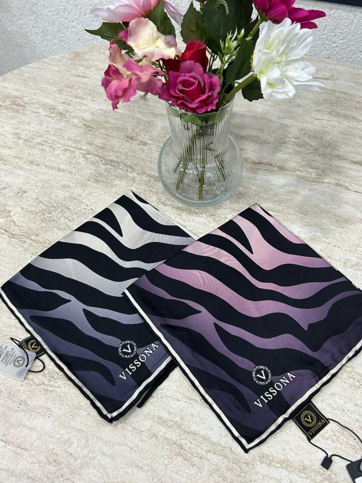 Vissona Twill İpek Eşarp Zebra İndigo