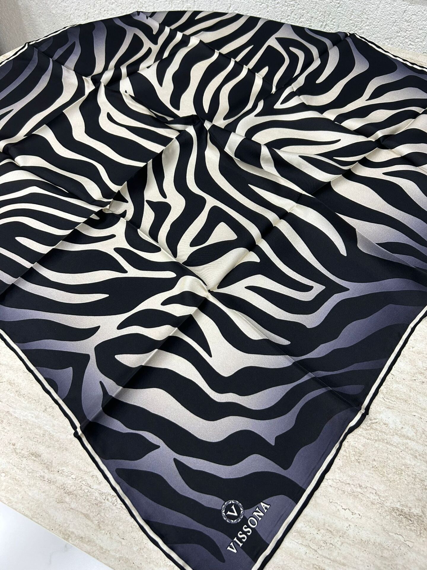 Vissona Twill İpek Eşarp Zebra İndigo