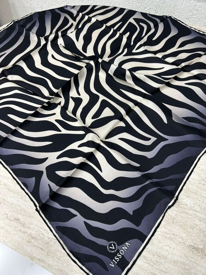 Vissona Twill İpek Eşarp Zebra İndigo