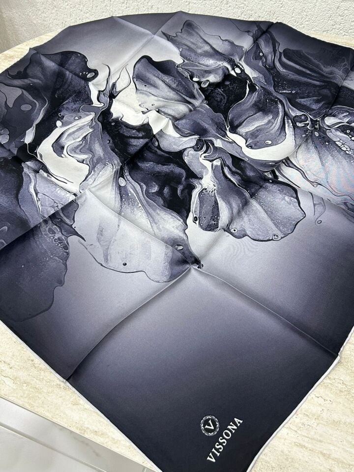 Vissona Batik Desen Twill İpek Eşarp Antrasit