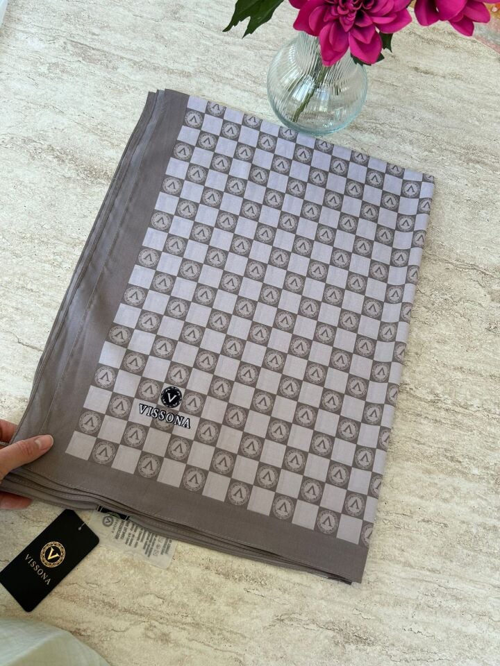 Vissona Medine İpeği Monogram Şal Vizon