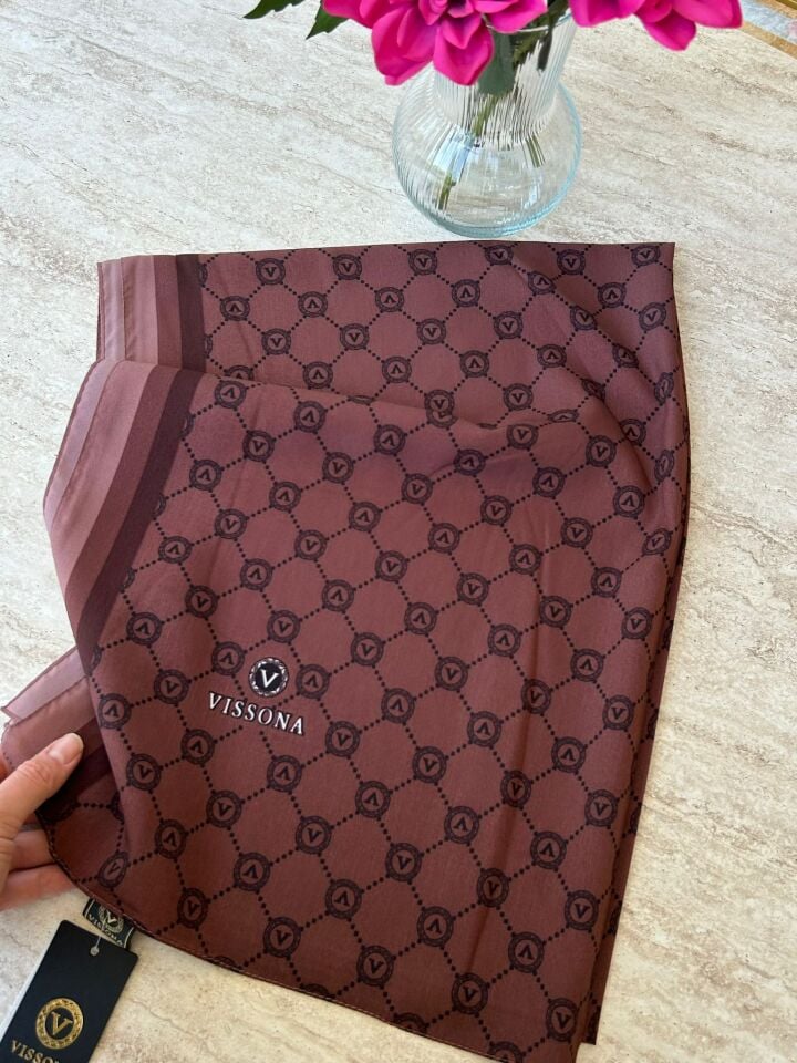 Vissona Medine İpeği Monogram Şal Taba