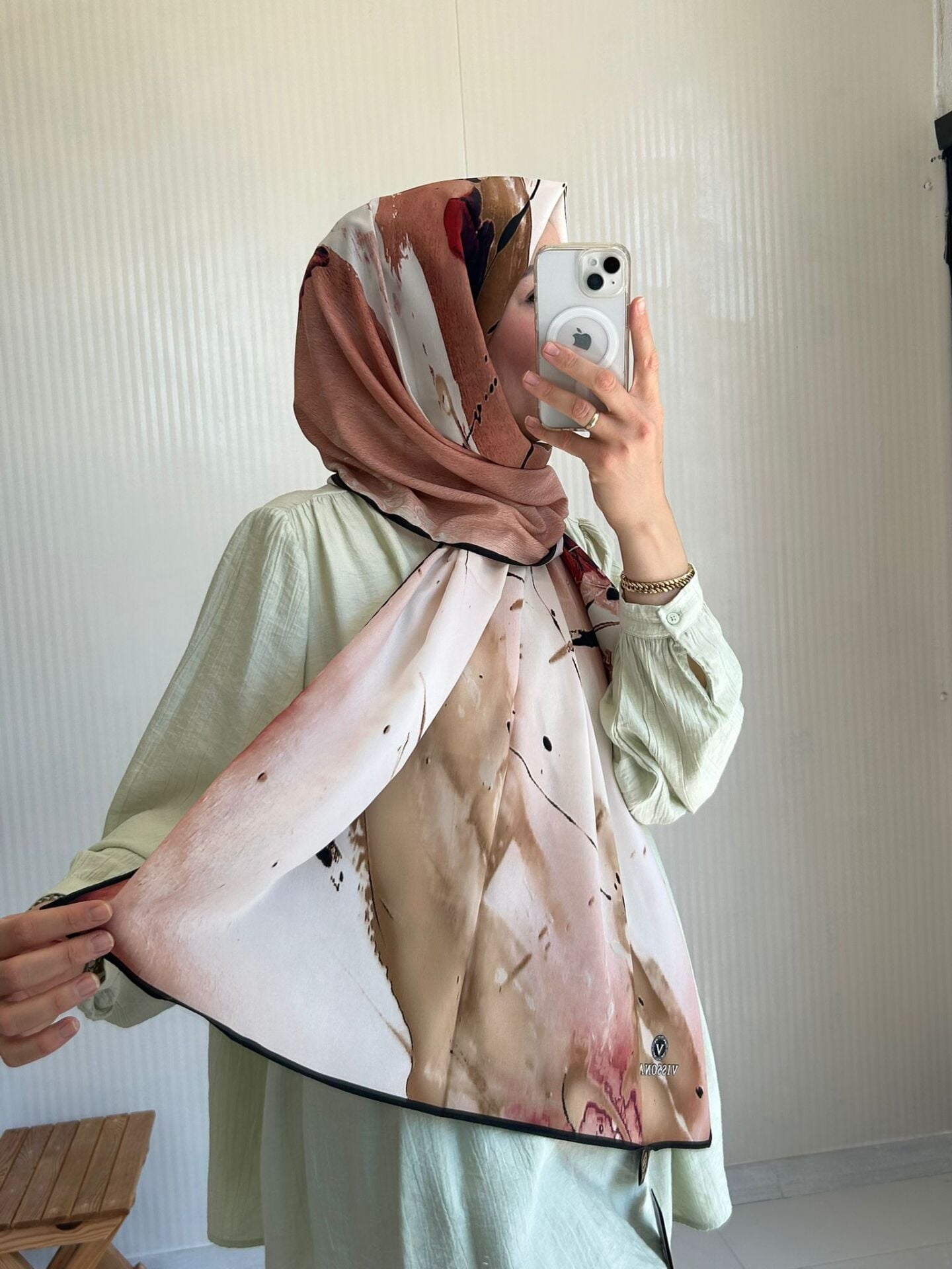 Vissona Medine İpeği Batik Desen Şal Bordo