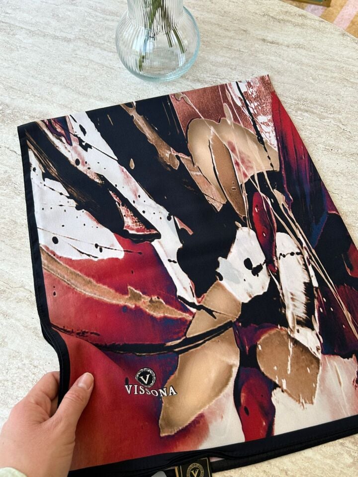 Vissona Medine İpeği Batik Desen Şal Bordo