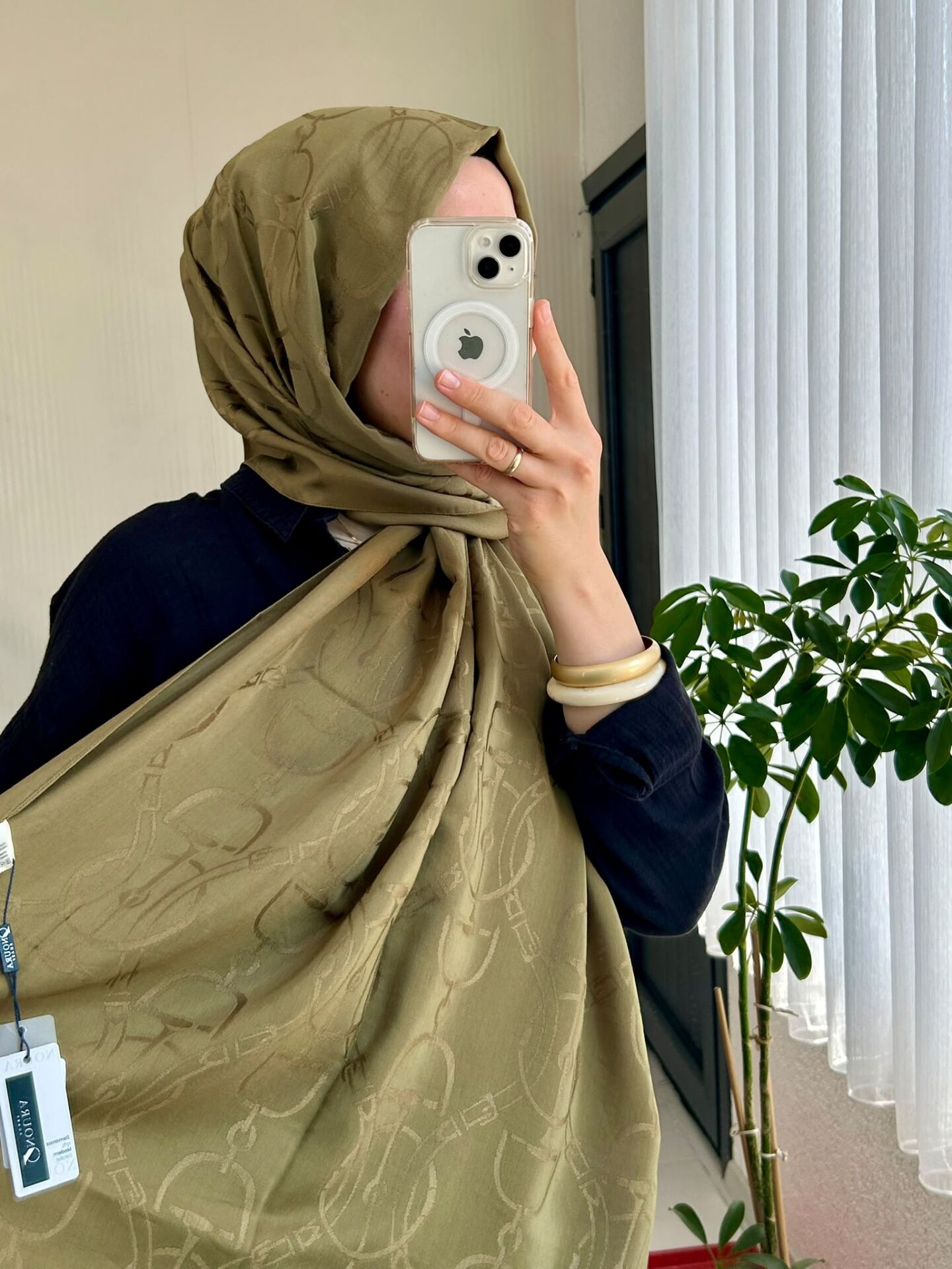 Noura Scarf Diamond Maria Şal Yağ Yeşili