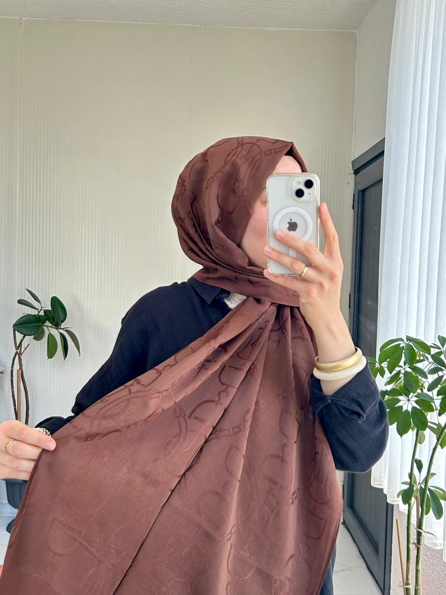 Noura Scarf Diamond Maria Şal Çikolata