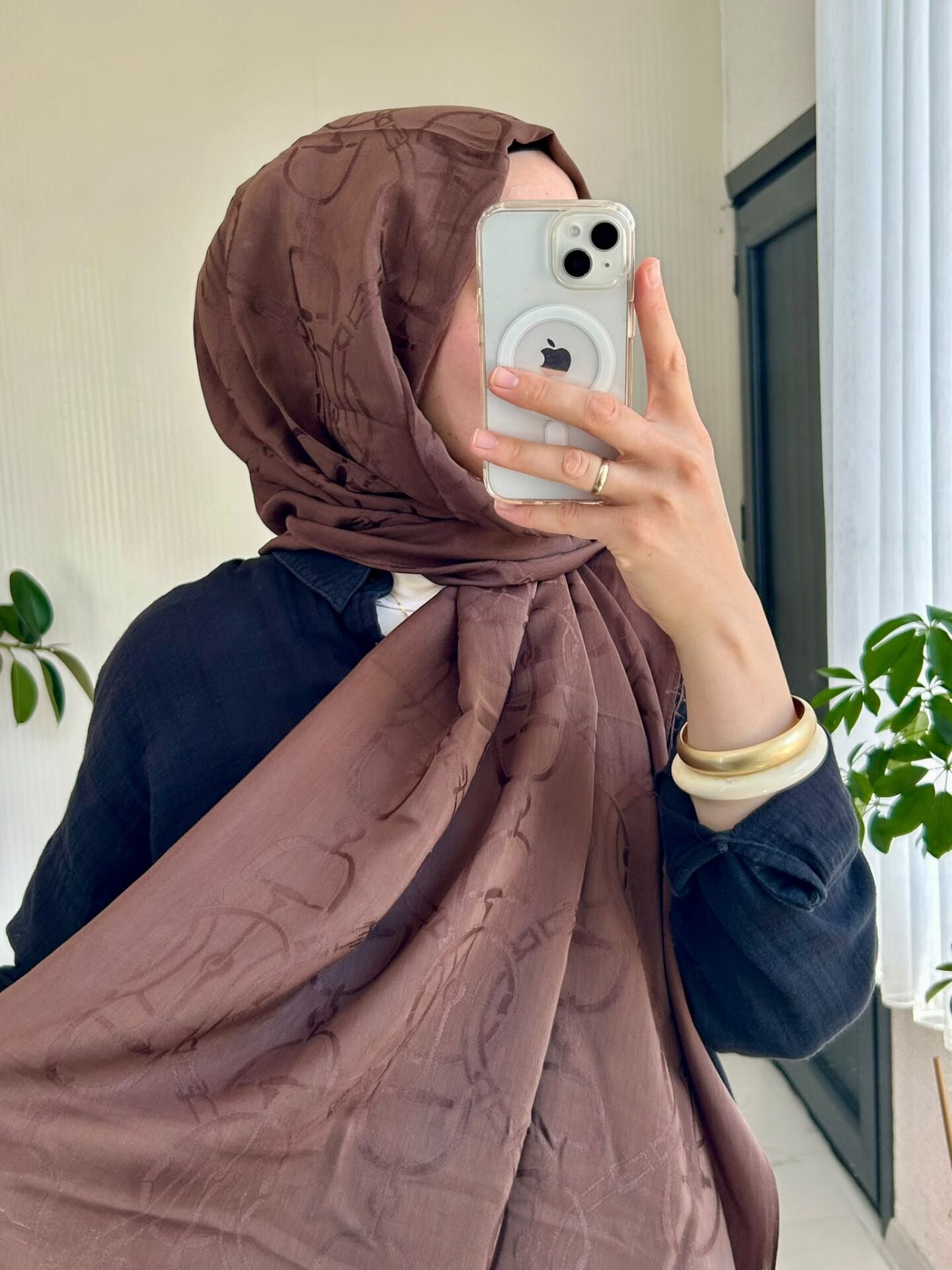 Noura Scarf Diamond Maria Şal Kahverengi