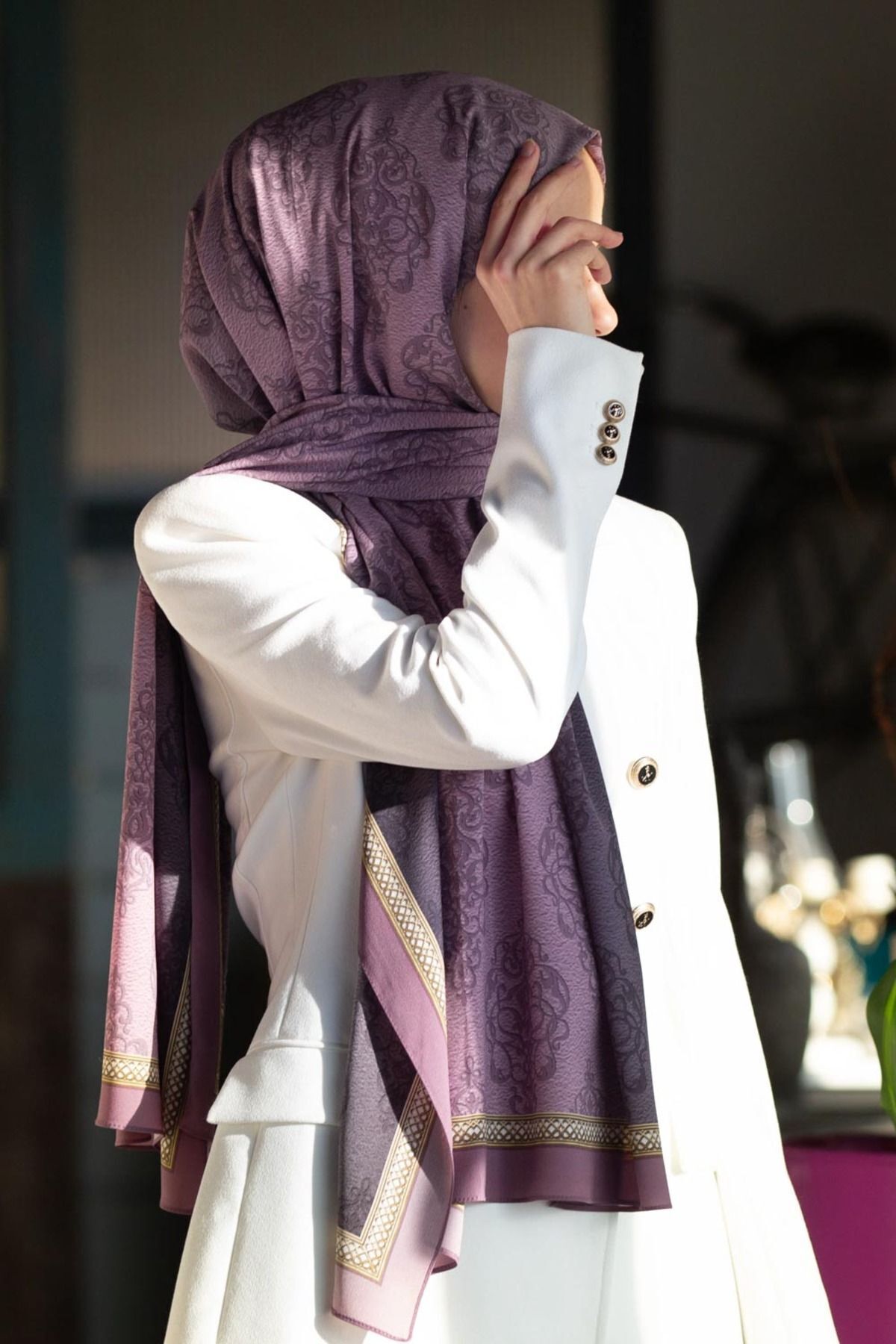 Vissona Medine İpeği Şal Gül Kurusu-1