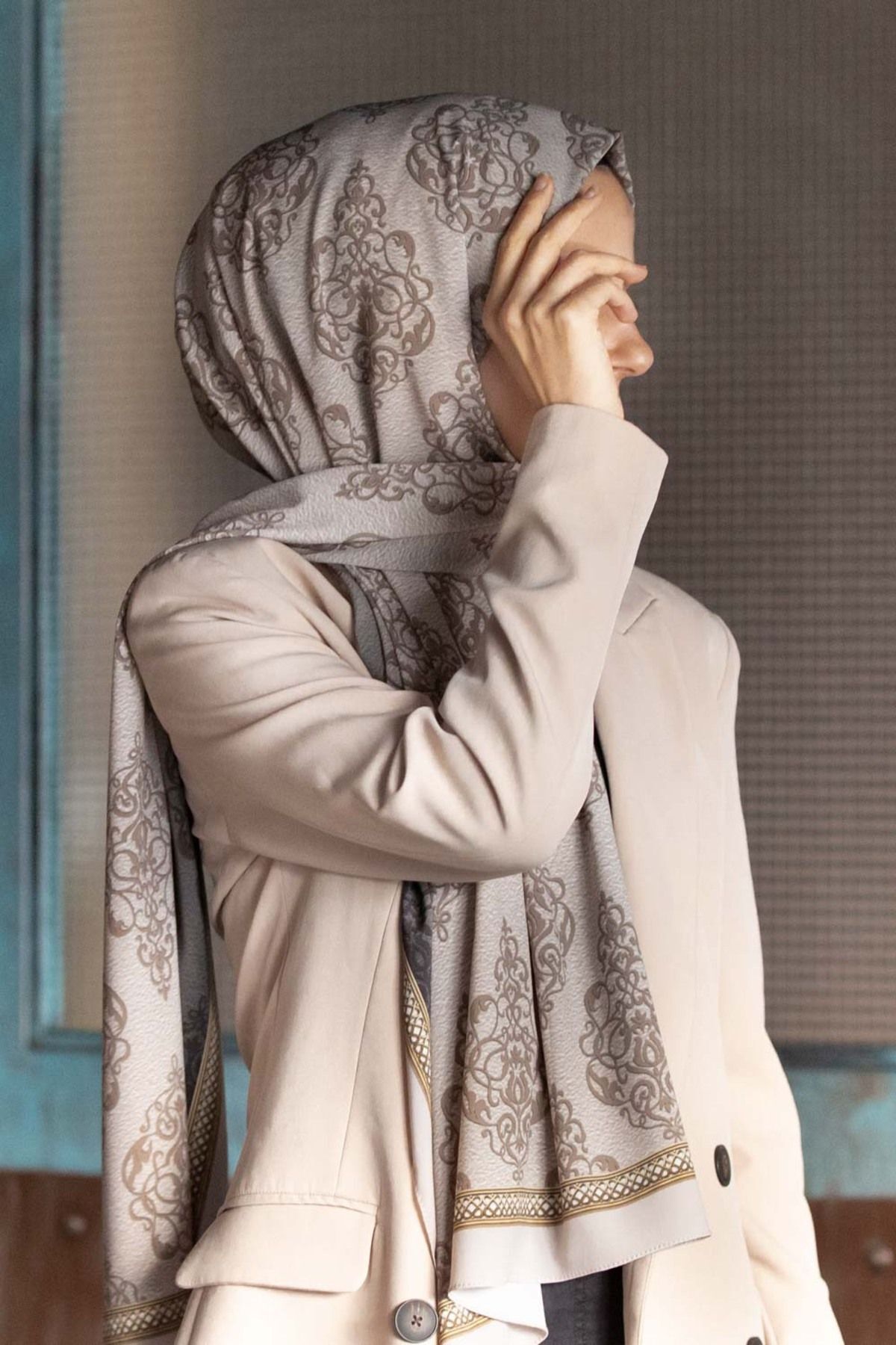 Kadın Lüks Medine Ipeği Şal Krem-6