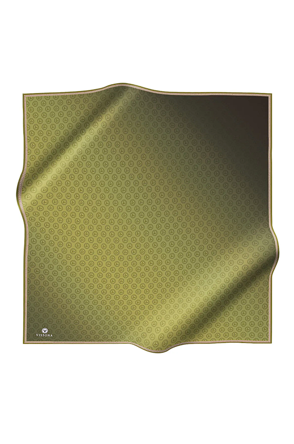 Vissona Twill İpek Monogram Desenli Eşarp Haki