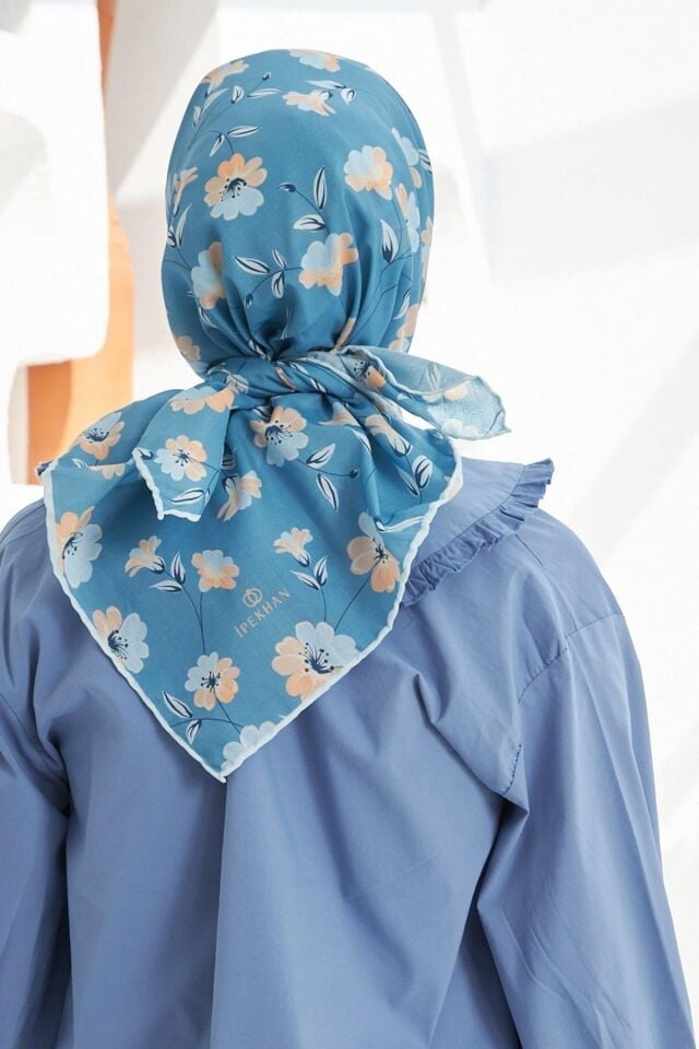 İpekhan Daisy Indigo Pamuk Eşarp