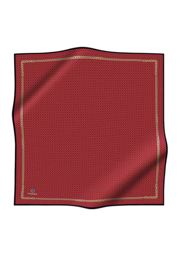 Vissona Twill İpek Monogram Desen Eşarp Bordo