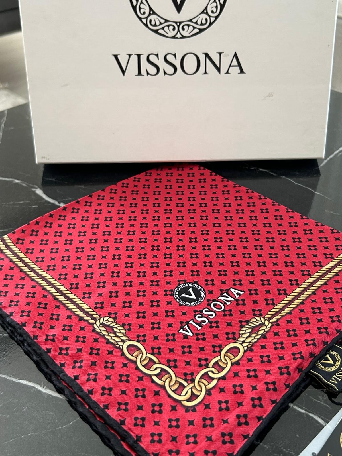 Vissona Twill İpek Monogram Desen Eşarp Bordo
