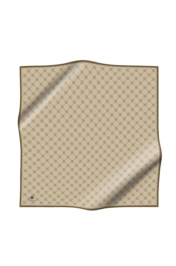 Vissona Twill İpek Monogram Desenli Eşarp Bej