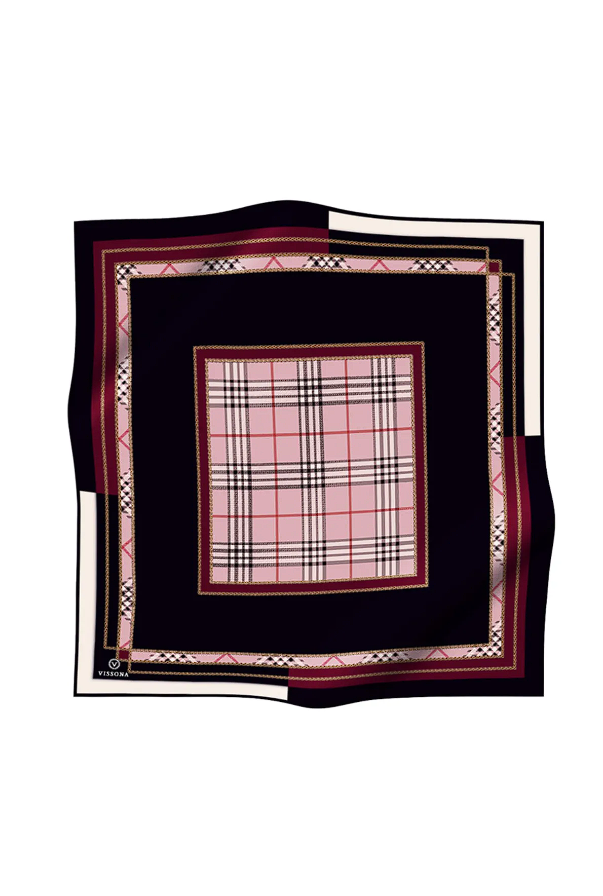 Vissona Twill İpek Ekose Desenli Eşarp Pudra