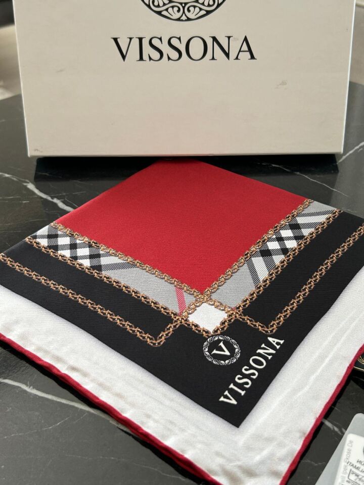 Vissona Twill İpek Ekose Desen Eşarp Bordo