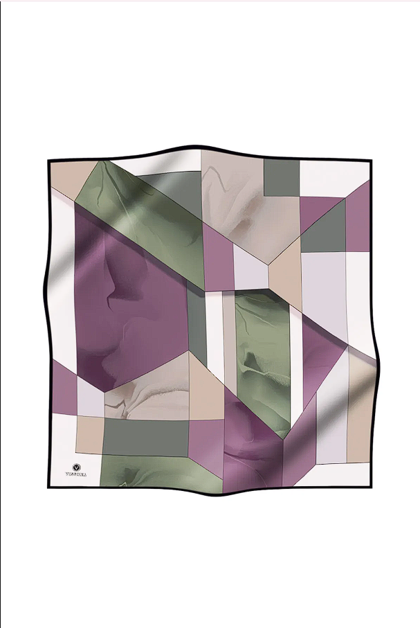 Vissona Twill İpek Geometrik Desen Eşarp Gül Kurusu