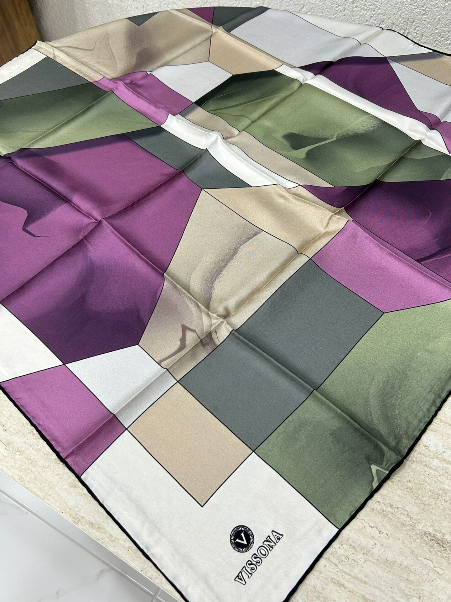 Vissona Twill İpek Geometrik Desen Eşarp Gül Kurusu