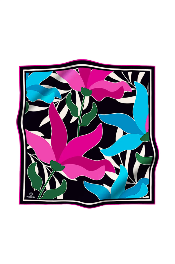 Vissona Twill İpek Yaprak Desen Eşarp Pembe