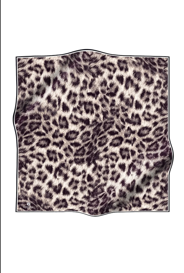 Vissona Twill İpek Leopar Desen Eşarp Siyah