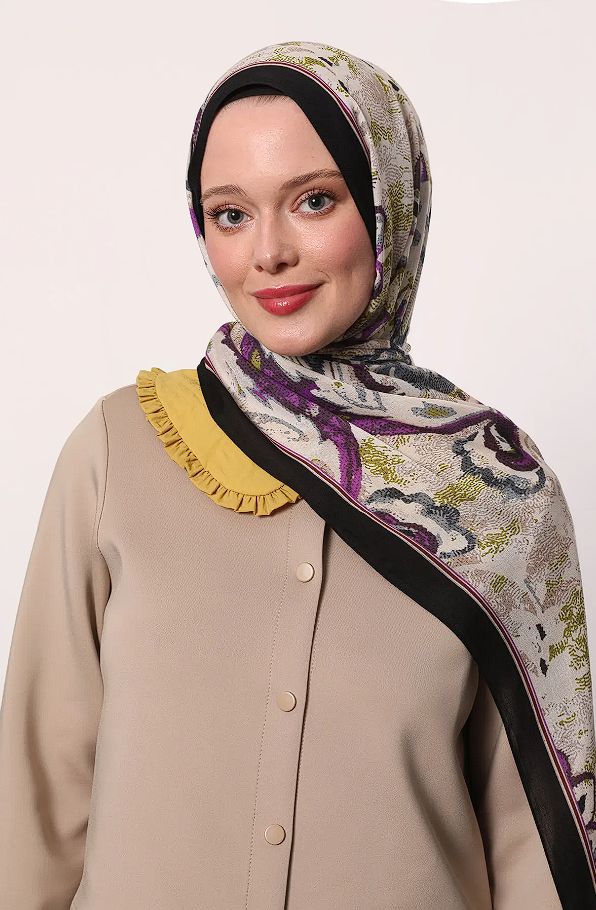 LuvenSara Desenli Şal Siyah-Renkli