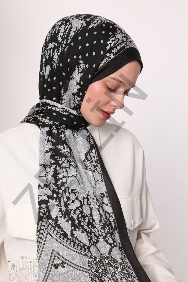 LuvenSara Orman Desenli Şal Siyah-Gri