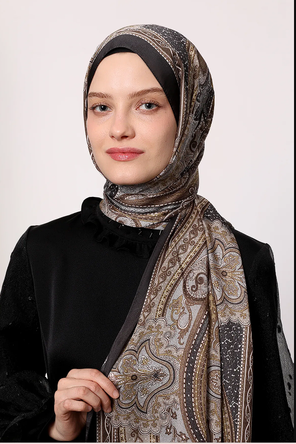 LuvenSara Etnik Desenli Hint İpeği Şal Siyah
