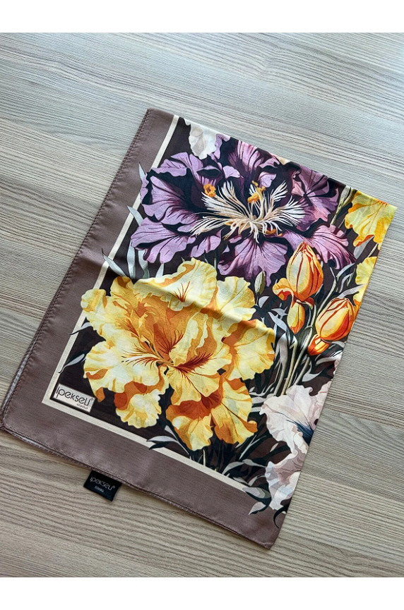 İpekseli Çiçek Desen Soft Şal Vizon