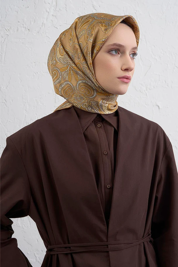 Armine Etnik Desen Saf İpek Twill Eşarp 9421-05