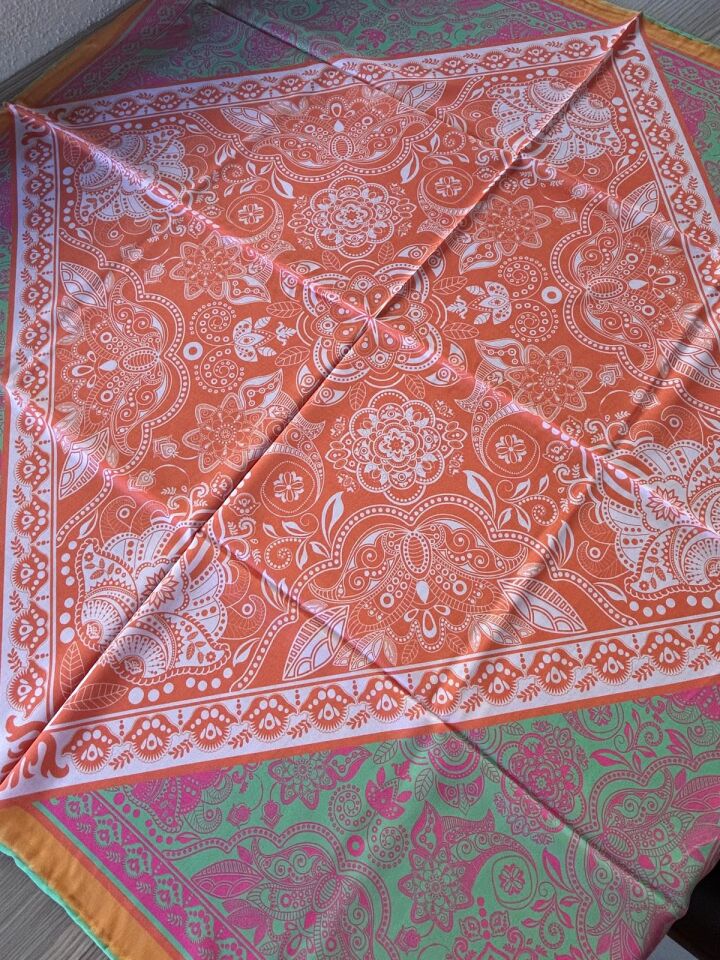 İpekhan Henna Desen Soft Eşarp Turuncu