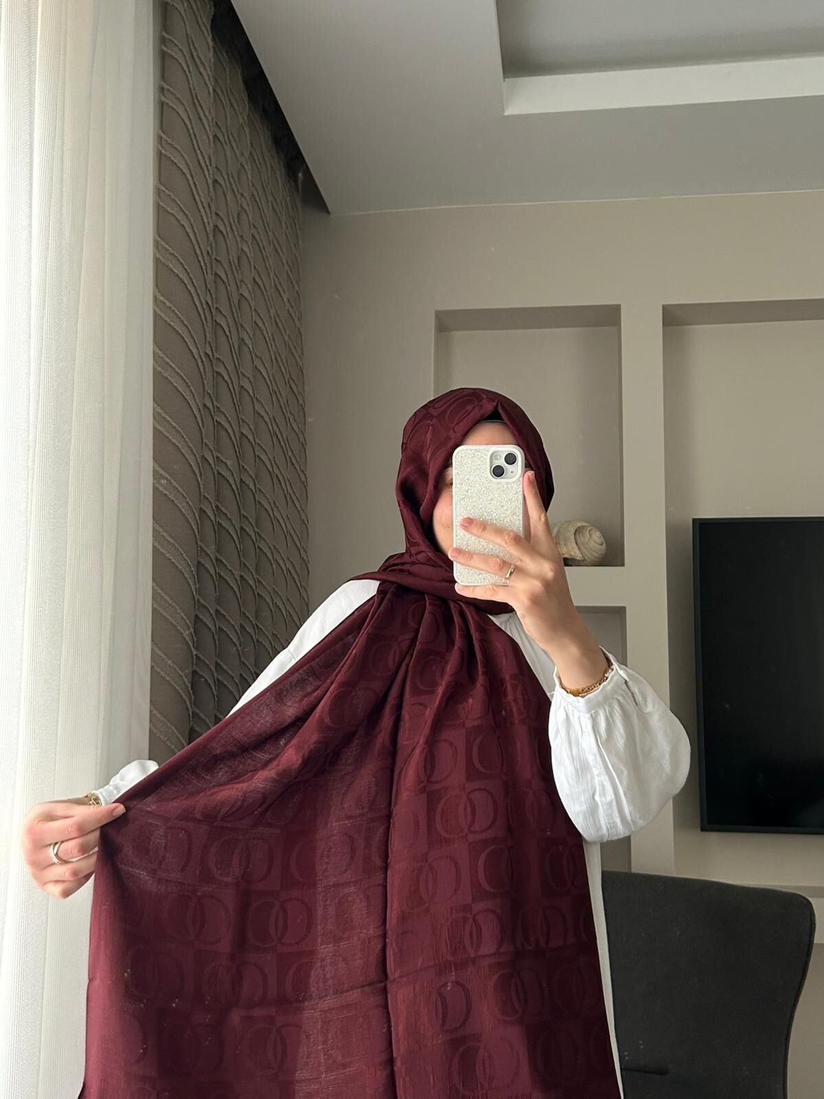 Imannoor Dama Desen Bordo Naia Pamuk Şal