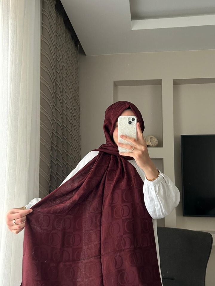 Imannoor Dama Desen Bordo Naia Pamuk Şal