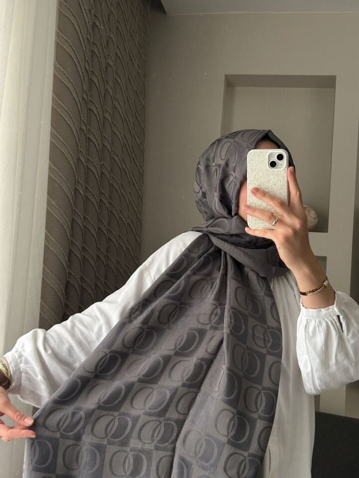 Imannoor Dama Desen Antrasit Naia Pamuk Şal