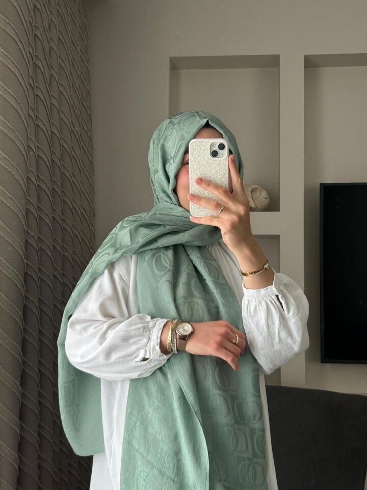 Imannoor Dama Desen Nil Yeşili Naia Pamuk Şal