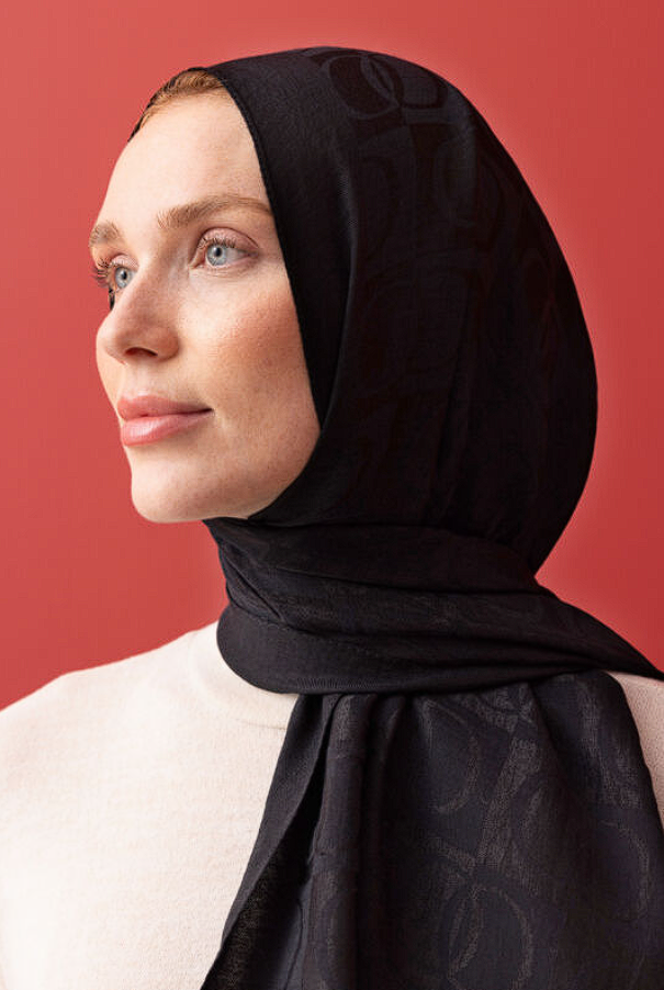 Imannoor Dama Desen Siyah Naia Pamuk Şal