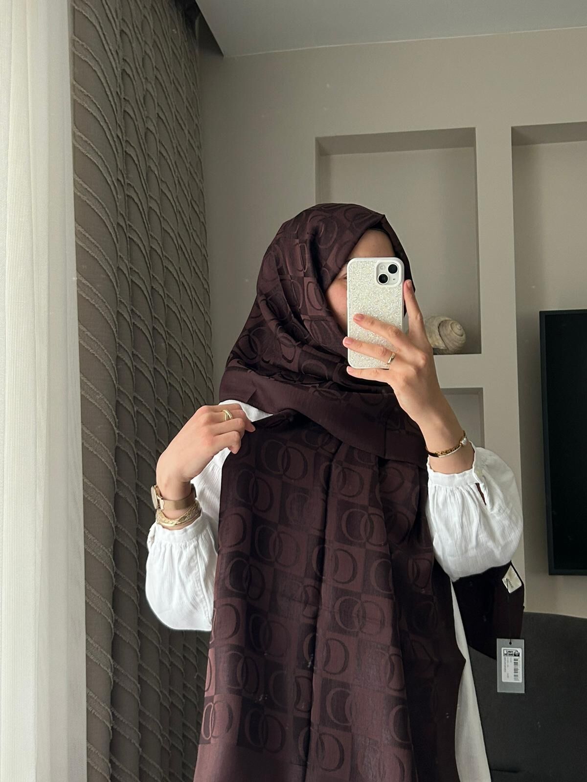 Imannoor Dama Desen Kahverengi Naia Pamuk Şal