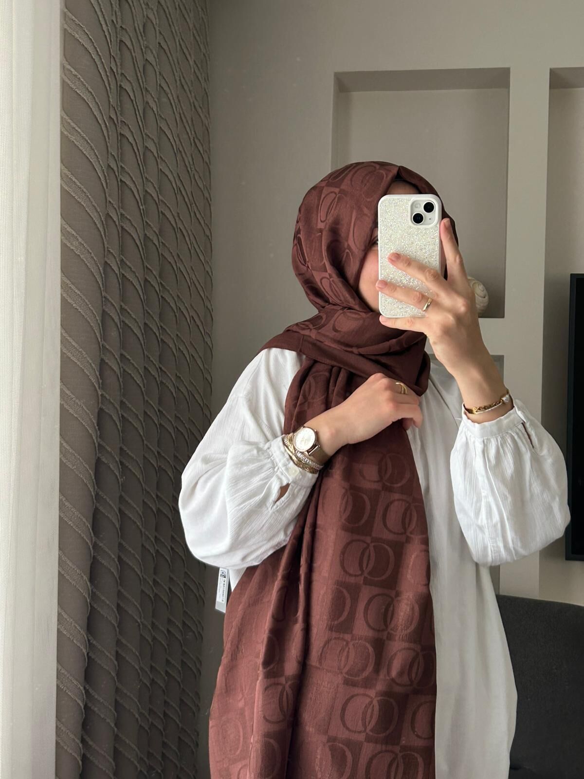 Imannoor Dama Desen Bakır Naia Pamuk Şal